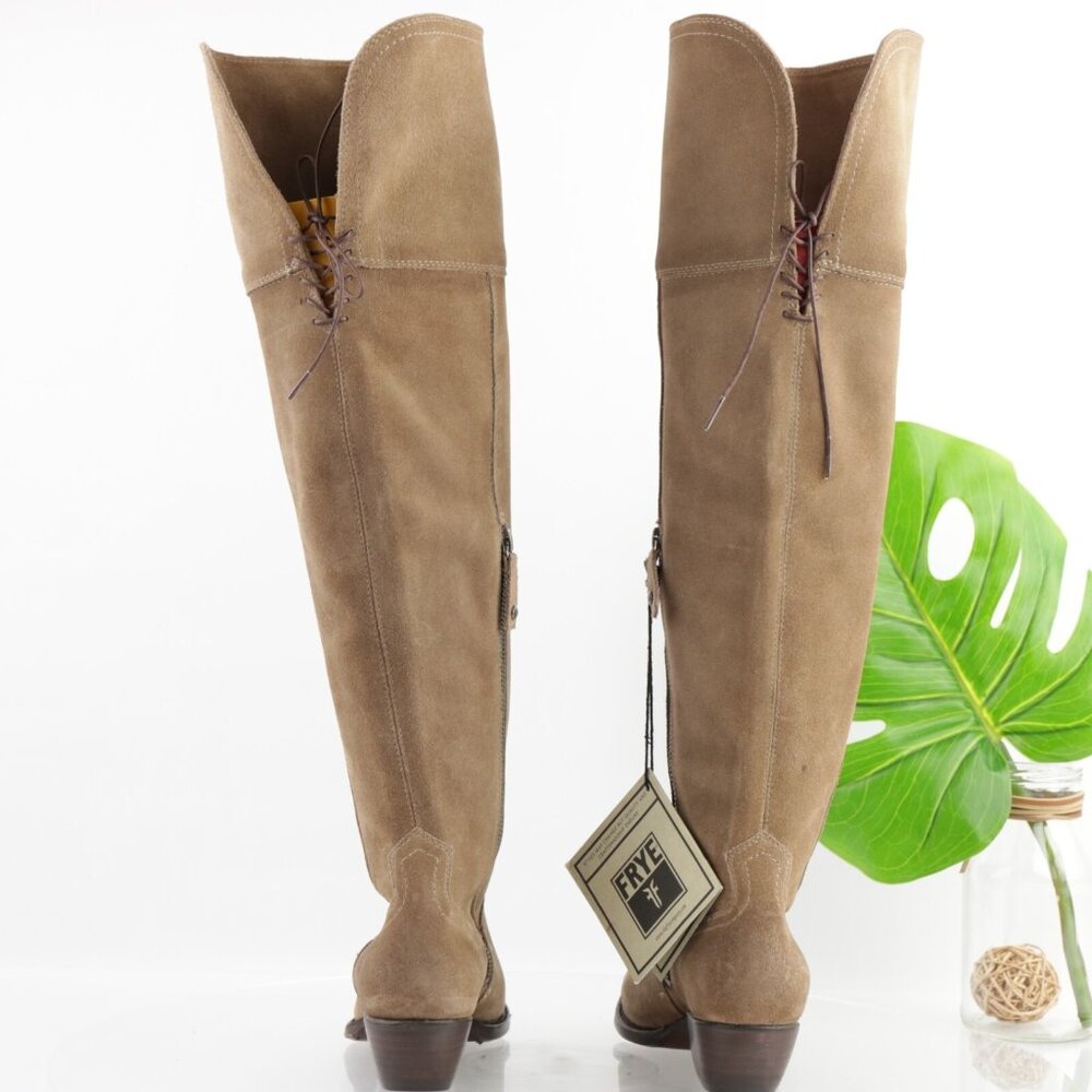 Frye Womens Sacha OTK Riding Boot Size 6.5 Tan Suede Western Block‎ Heel Pointed - Picture 8 of 16